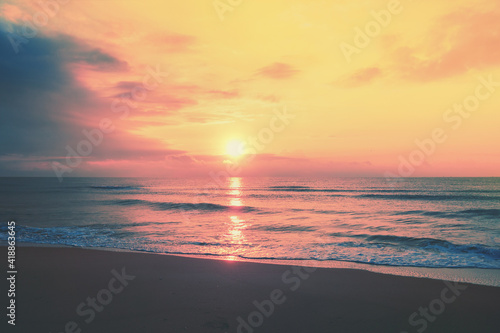 Seascape in the evening. Sunset over the sea with the beautiful blazing sky © vvvita