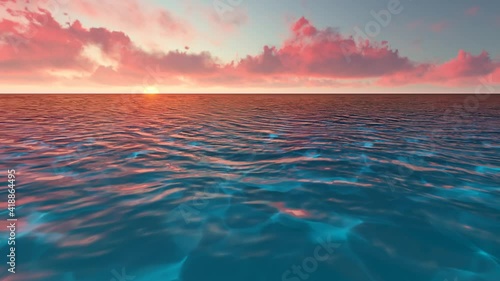 Beautiful tranquil natural vacation seascape with scenic ocean waves in tropical environment, deep clear transparent pure blue water background. A summer travel in paradise, peaceful 3D render