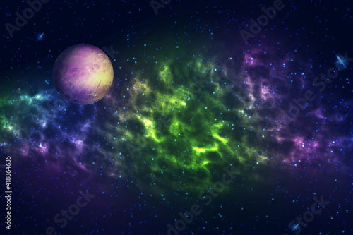 Abstract planet, beautiful, starry sky with nebula. 3D illustration