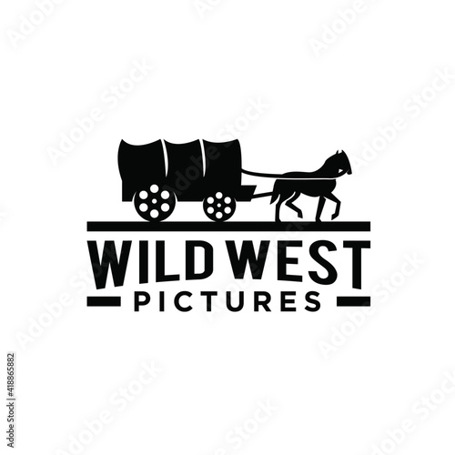 Texas horse antique carriage western logo icon design