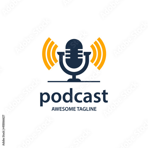 podcast vector logo illustration. microphone illustration. symbol for influencer or broadcast sign