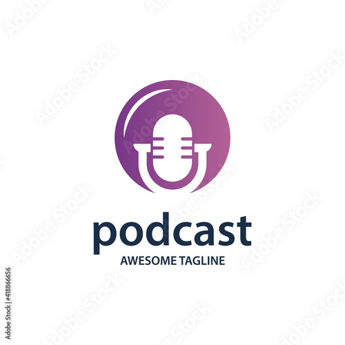podcast vector logo illustration. microphone illustration. symbol for influencer or broadcast sign