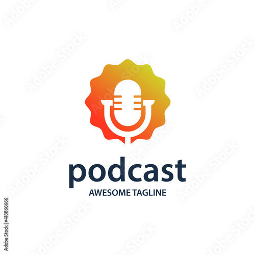 podcast vector logo illustration. microphone illustration. symbol for influencer or broadcast sign