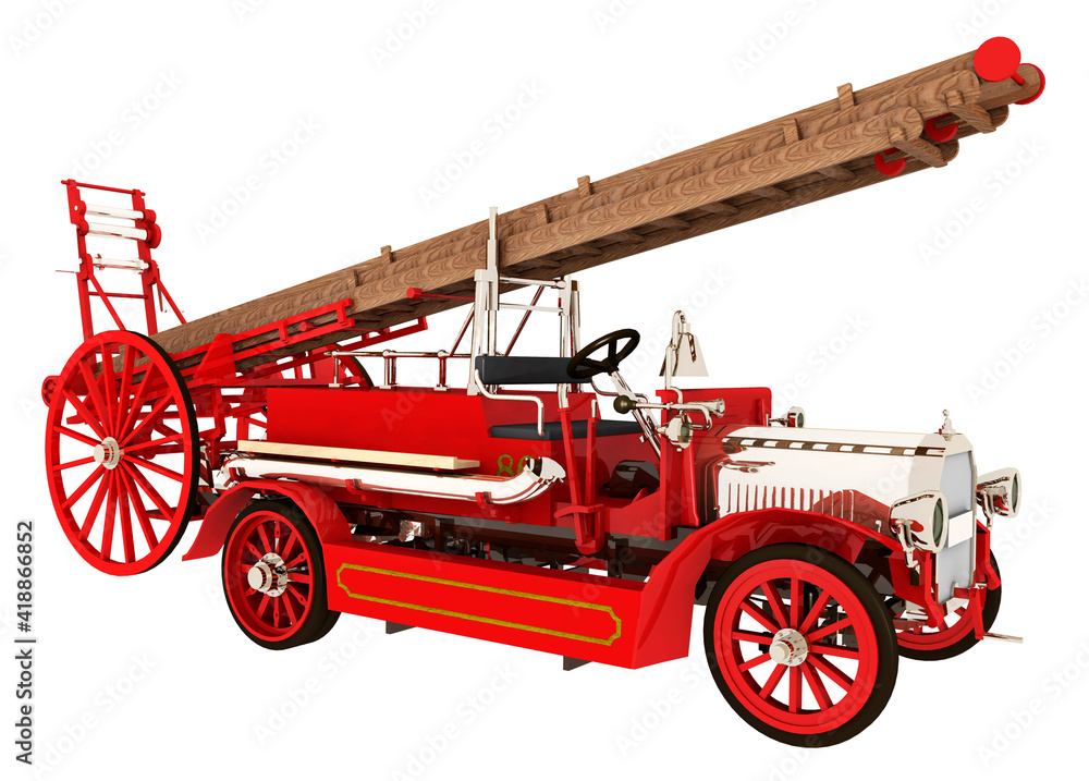 Antikes Feuerwehrfahrzeug, Freisteller