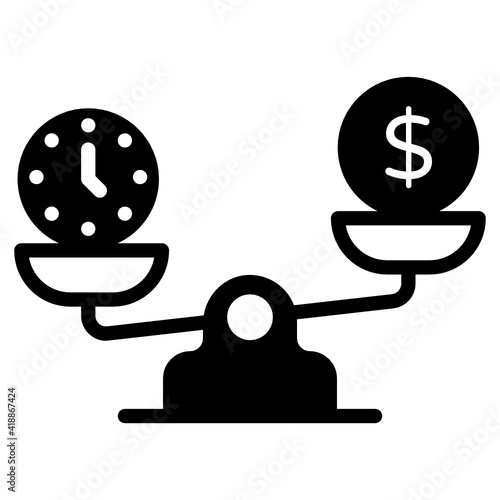 
Clock and dollar on seesaw denoting time is money icon


