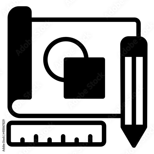 
Paper with pencil and scale denoting solid icon of prototype 

