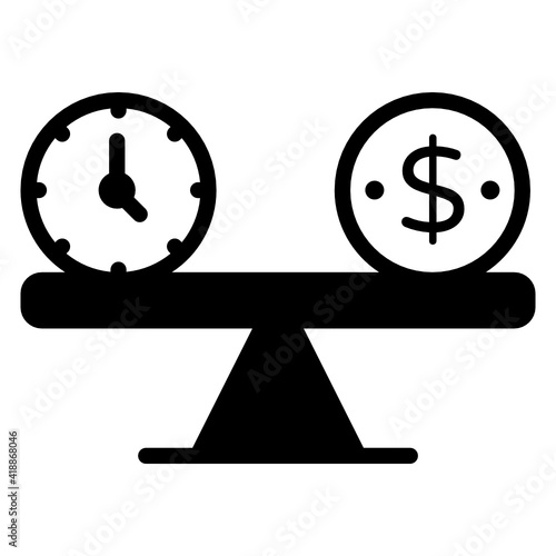 
Clock and dollar on seesaw denoting time is money icon

