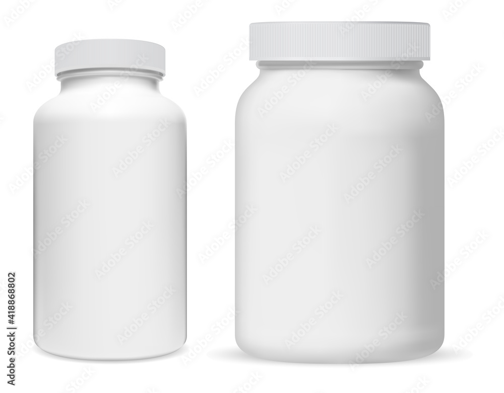 Pill bottle. White plastic supplement jar. Protein bottle mock up, vitamin capsule packaging, large powder jar blank. medical remedy cylinder jar, aspirin medication tablets, pharmaceutical drug can Pill bottle. White plastic supplement jar. Protein bottle mock up, vitamin capsule packaging, large powder jar blank. medical remedy cylinder jar, aspirin medication tablets, pharmaceutical drug can