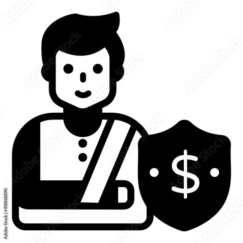 
Fractured person with dollar denoting solid icon of accident compensation 


