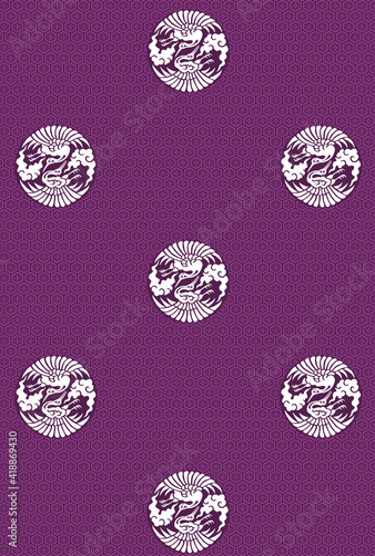 平安有職文様_亀甲地雲鶴丸（きっこうじうんかくのまる）_壁紙・カラー