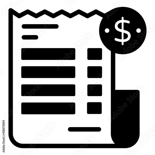 
Paper with dollar coin denoting invoice icon

