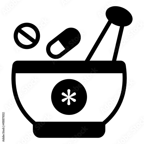 
Pestle mortar  icon in glyph vector 

