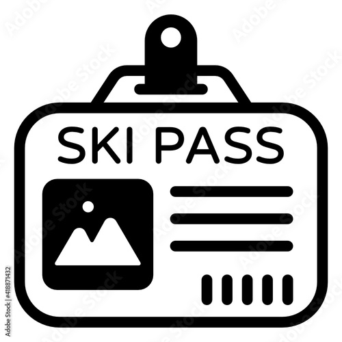 Ski pass in solid style editable vector, snow skating permit  photo