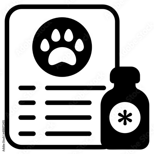 
Document with bottle denoting solid icon of animal description 

