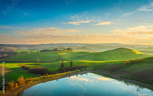 Lake and rolling hills. Castelfiorentino, Tuscany, Italy © stevanzz