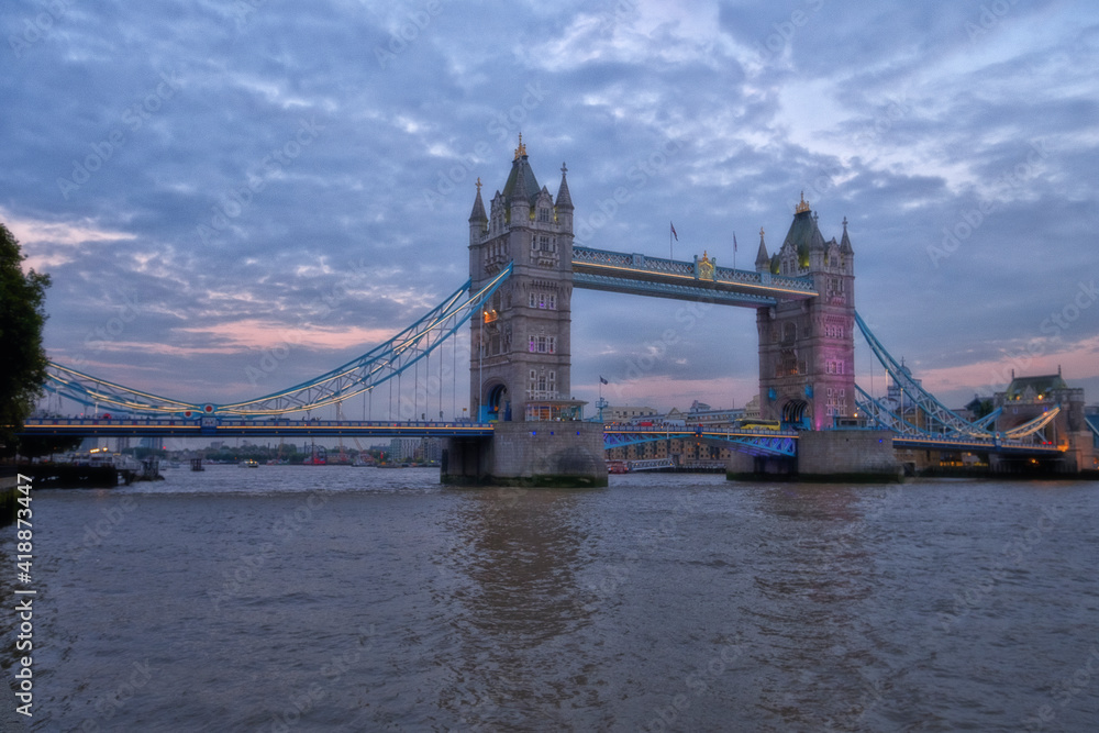 Tower Bridge, a Combined Bascule and Suspension Bridge in London.