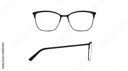 Vector isolated Illustration of a Women Glasses Frame. Black glasses Frame Front and Side View