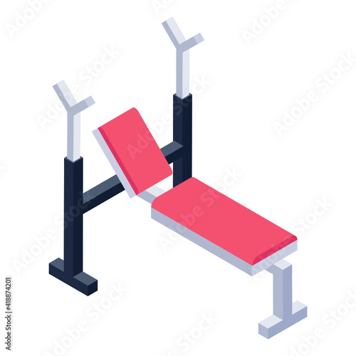 
Bench press icon of isometric style, fitness club equipment 

