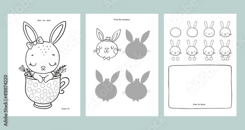 Easter Coloring Pages Printable and worksheet. Easter Activities for Kids, Easter Party, Easter Games.