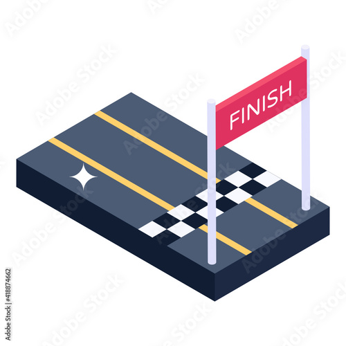 
Race ending point, isometric icon of finish line 


