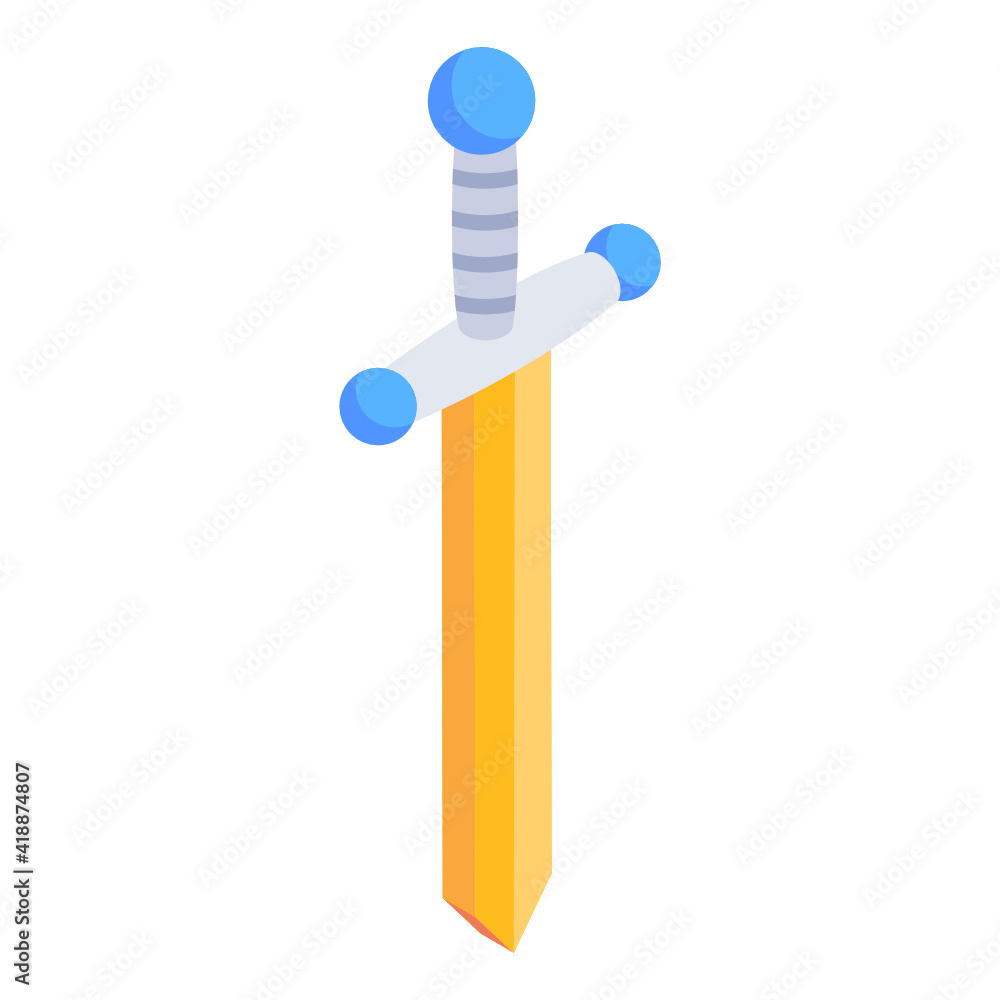 Fighting saber equipment, isometric icon of sword
Fighting saber equipment, isometric icon of sword