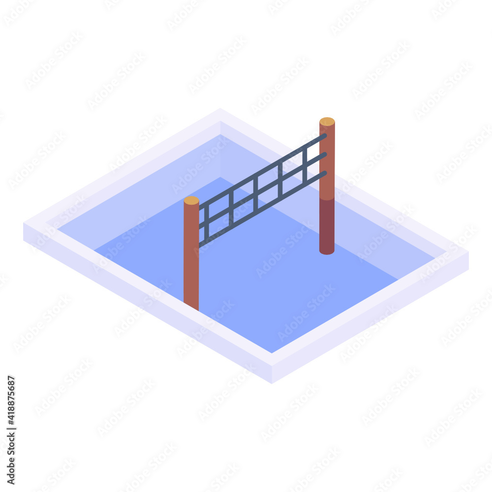 Water sports field, isometric icon of water volleyball net
Water sports field, isometric icon of water volleyball net