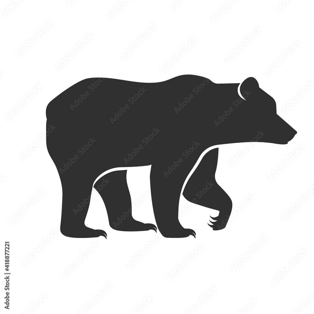 Fototapeta premium Wild animals. Bear black silhouette on white background
