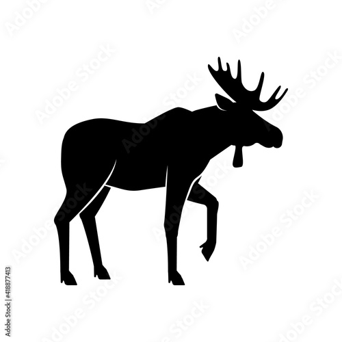Wild animals. Moose black silhouette on white background © natbasil