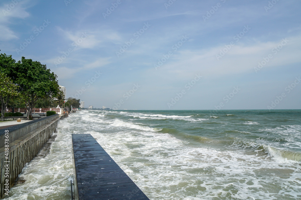 sea waves white foam in summer