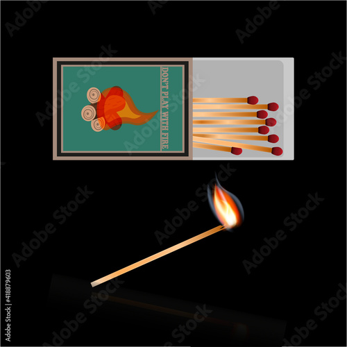 Matchbox and lighted match 