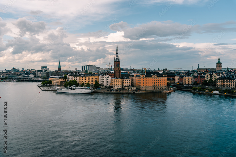 Panoramic view of Riddarholmen Island and Gamla Stan in Stockholm