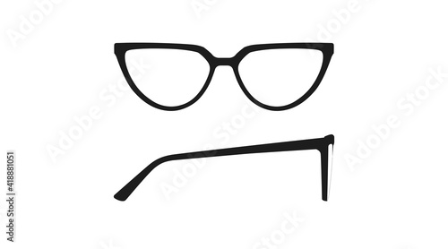 Vector isolated Illustration of a Women Glasses Frame. Black glasses Frame Front and Side View