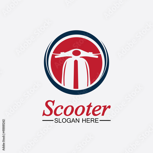 Moped scooter logo vector icon illustration design template.Retro bikes and scooters club logo.classic scooter emblems, icons and badges.