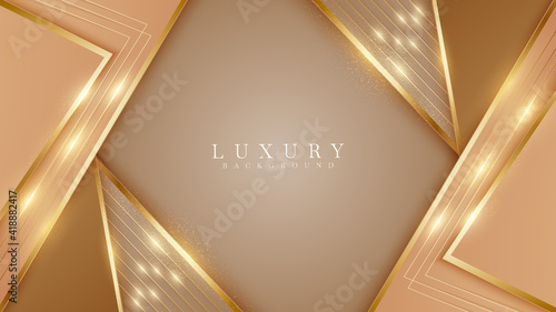 Elegant brown shade background with line golden elements. Realistic luxury paper cut style 3d modern concept. vector illustration for design.