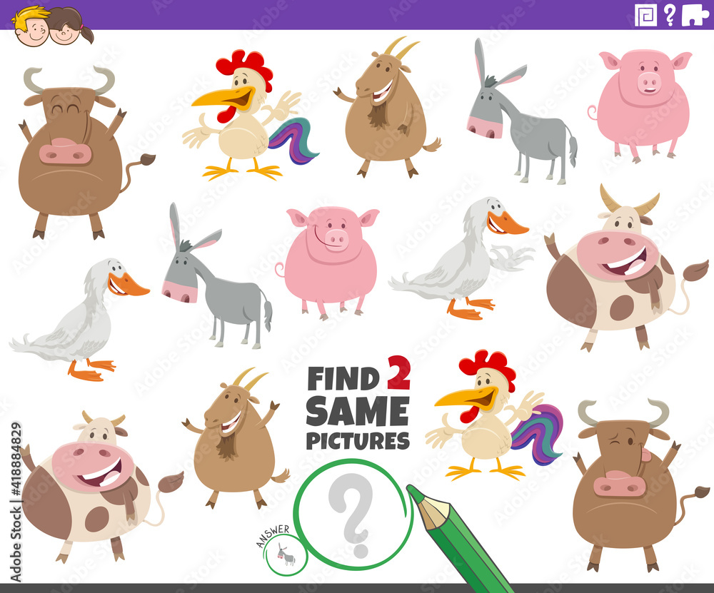 find two same farm animal characters educational task find two same farm animal characters educational task
