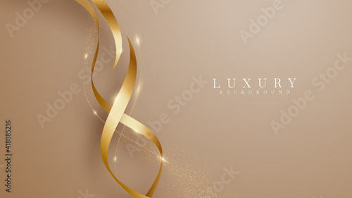 Elegant brown shade background with line golden elements. Realistic luxury paper cut style 3d modern concept. vector illustration for design.