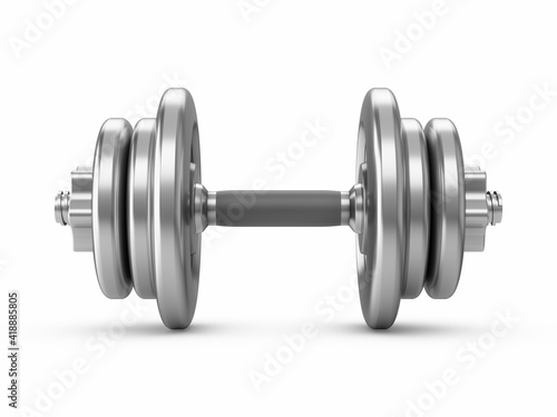 3D rendering metal dumbbells isolated on white background