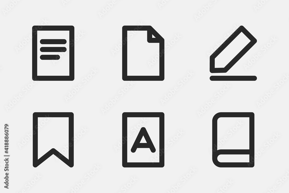 Document icon line design. Vector book sign, write and read on white paper symbol. Document icon line design. Vector book sign, write and read on white paper symbol.
