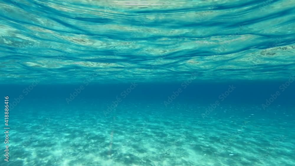 Underwater video of iconic exotic tropical sea bed in turquoise beach of Elafonisi a true paradise in Crete island, Chania, Greece Underwater video of iconic exotic tropical sea bed in turquoise beach of Elafonisi a true paradise in Crete island, Chania, Greece