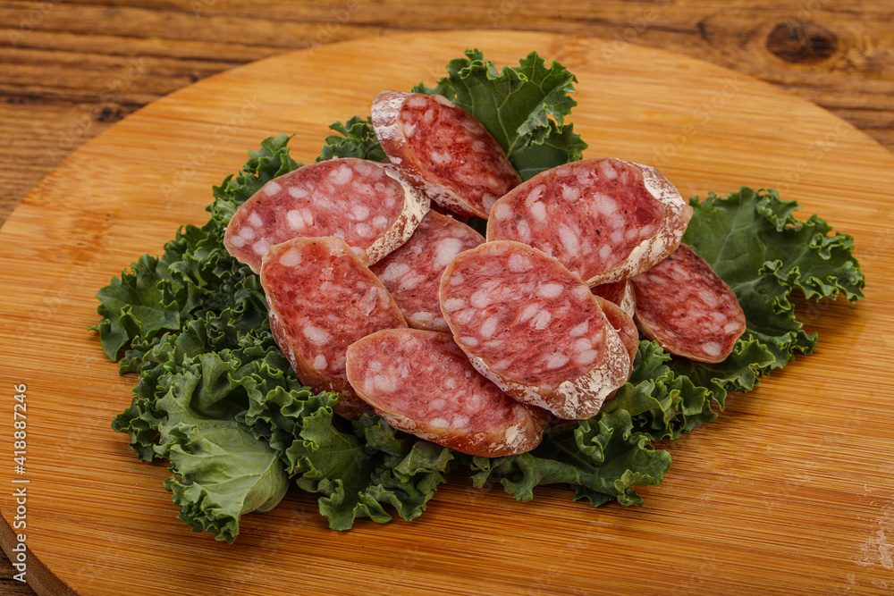 Iberian pork Fuet sausage slices Iberian pork Fuet sausage slices