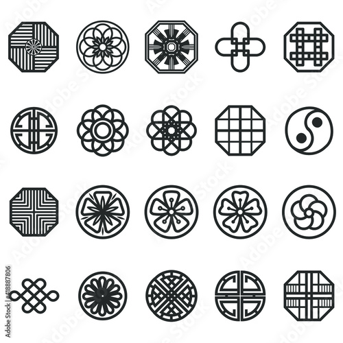 Korea Traditional Pattern Outline Icon Collection. Thin Line Icon Vector Illustrator.