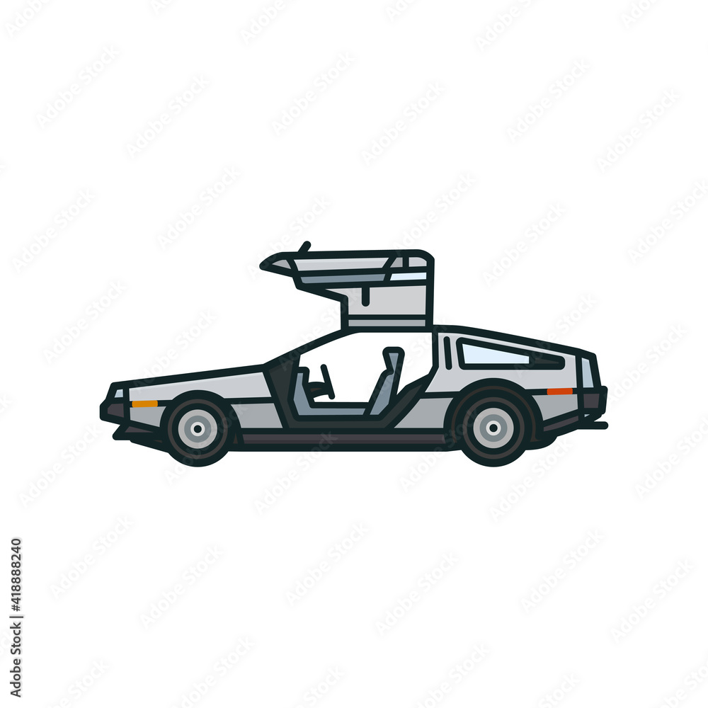 Gullwing sports car isolated vector illustration for Back To The Future Day on October 21