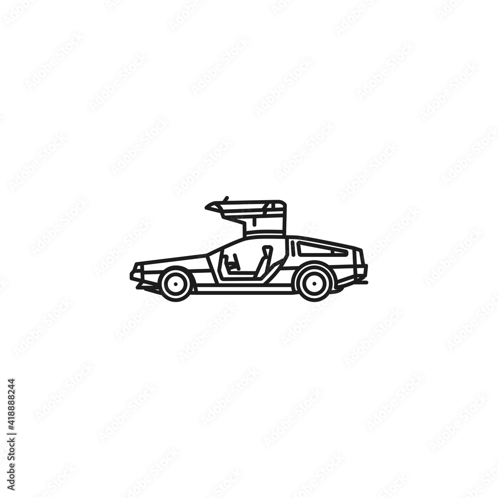 Gullwing sports car vector line icon