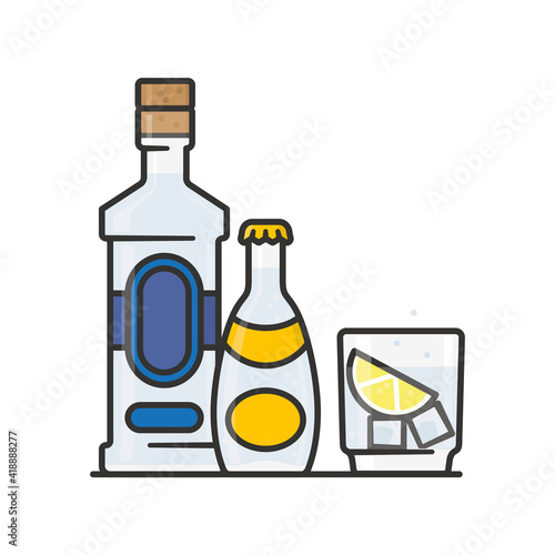 Gin and Tonic bottles and mixed drink isolated vector illustration  for Gin Tonic Day on October 19
