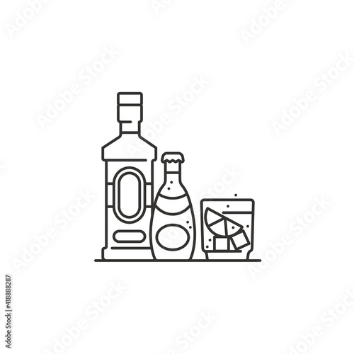 Gin and Tonic bottles and mixed drink vector line icon