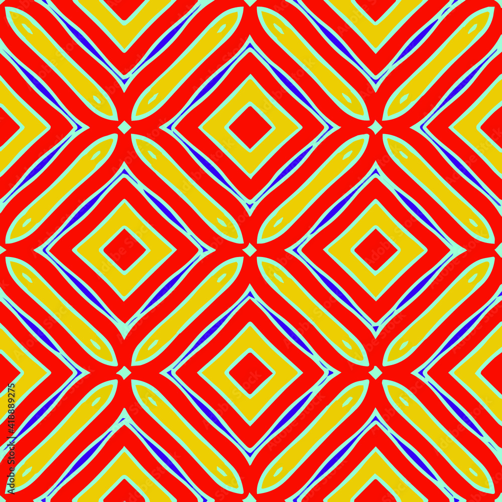 Seamless pattern with symmetric geometric ornament.
Seamless pattern with symmetric geometric ornament.