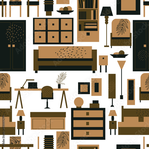 Furniture and lamps  for the home. Vector pattern