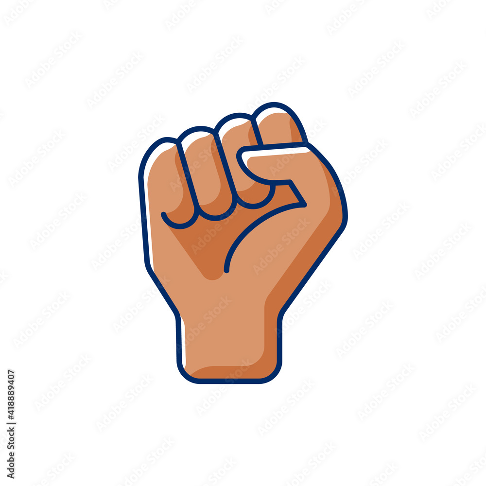 Clenched fist RGB color icon. Demonstration of power. Images of hands of dark-skinned people. Boxing sign. Sign of fight for rights. Social and political movement. Isolated vector illustration Clenched fist RGB color icon. Demonstration of power. Images of hands of dark-skinned people. Boxing sign. Sign of fight for rights. Social and political movement. Isolated vector illustration