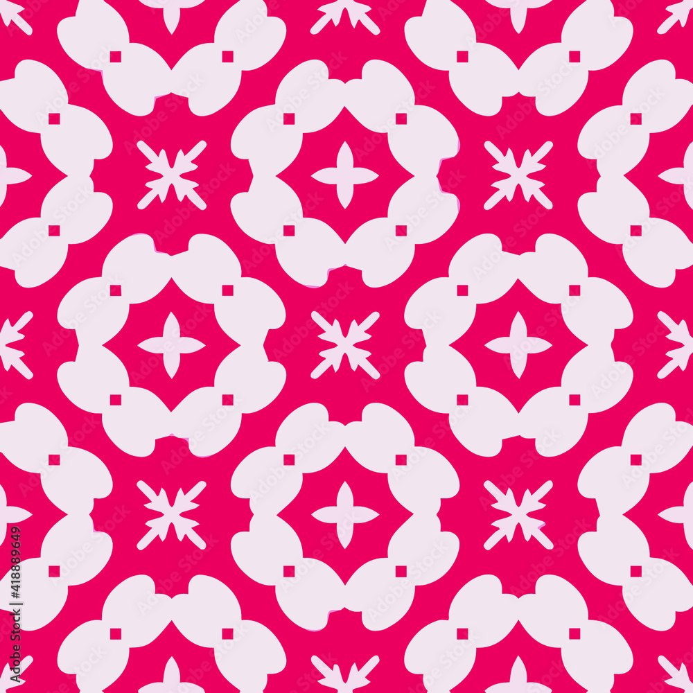 Seamless pattern with symmetric geometric ornament.
Seamless pattern with symmetric geometric ornament.