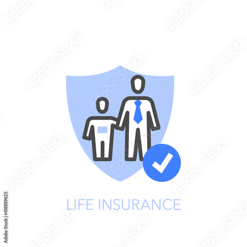 Life insurance symbol with a protective shield and a family. Easy to use for your website or presentation.